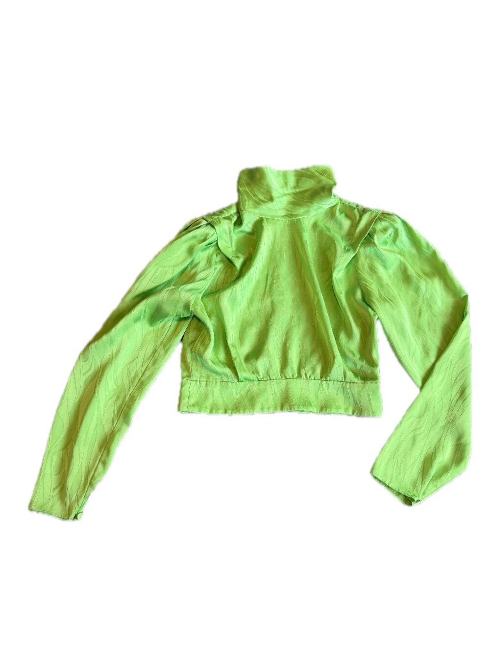 Ronny Kobo Lime Green Mock Neck Puff Sleeve Crop Blouse Shirt Leg Size 6 Women's
